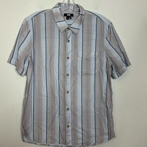 PAIGE Striped Cotton Relaxed Fit Short Sleeve Button Up Shirt